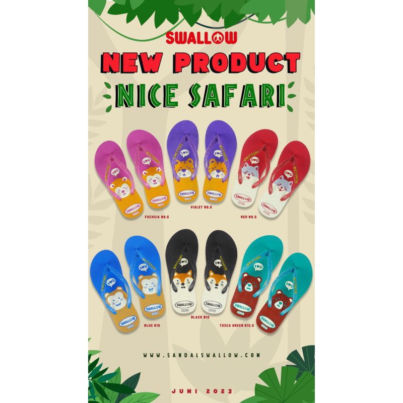 SANDAL JEPIT SWALLOW NICE SAFARI - MOTIF HEWAN