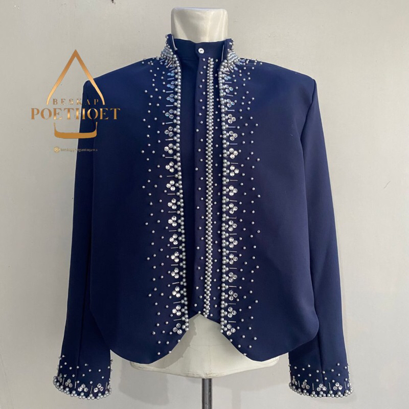 Jas beskap pengantin Jawa solo hewes biru navy Dongker navi payet Silver simple elegan premium bahan