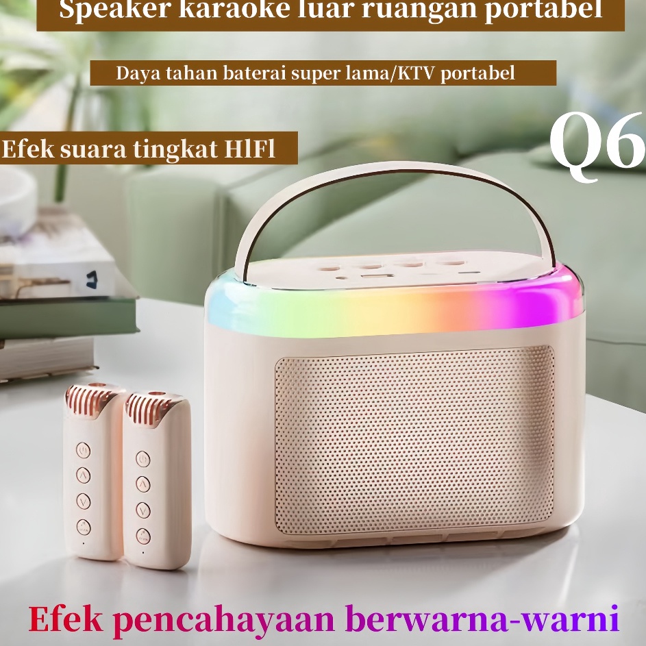 Sma COD Q6 Speaker bluetooth 2Mic 1 set karaoke speaker ktv Cute Wireless Lucu Portabel Luar Ruangan
