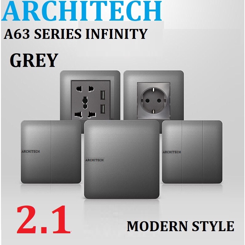 ECN Architech Infinity Grey A63 Stop Kontak Sakelar Saklar Rumah Architech Infinity Gabungan