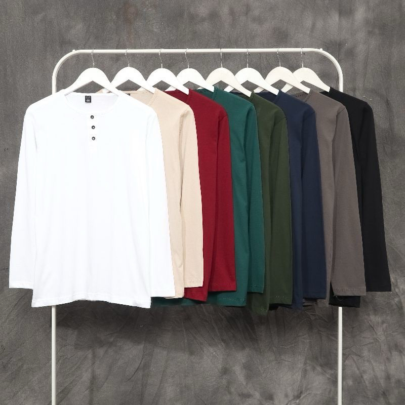 Kaos Henley Polos Lengan Panjang / Kaos Kancing Lengan Panjang / Henley Panjang / Kaos Kancing Panja