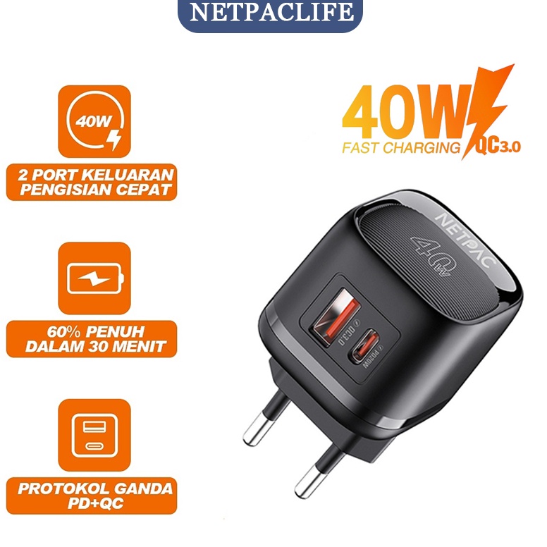 NetpacLife 4W Charger Quick Charger QC3 TypeCUSB PD Kepala Charger iphone oppo xiaomi Samsung Ipad ART R1S3