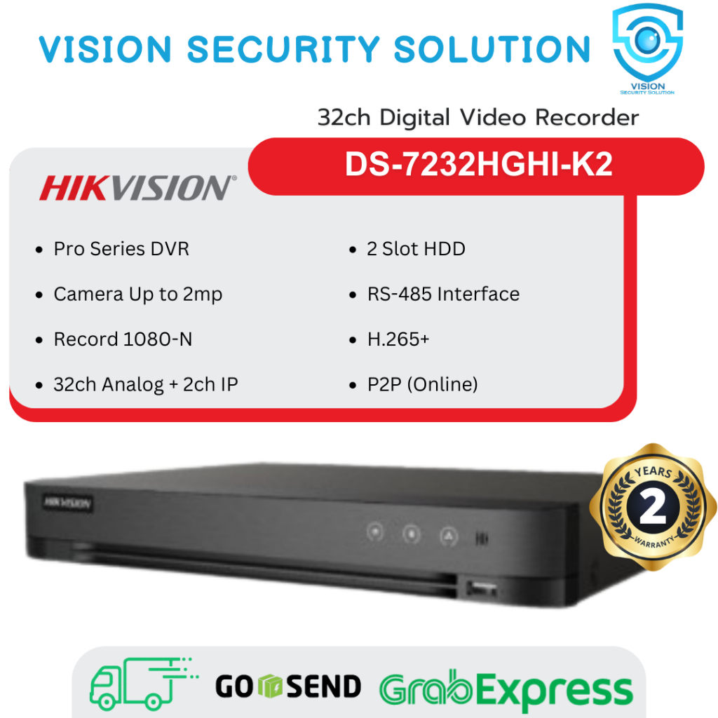 DVR 5 in 1 Hikvision 32ch 2MP DS-7232HGHI-K2 2 HDD H.265+ Pro
