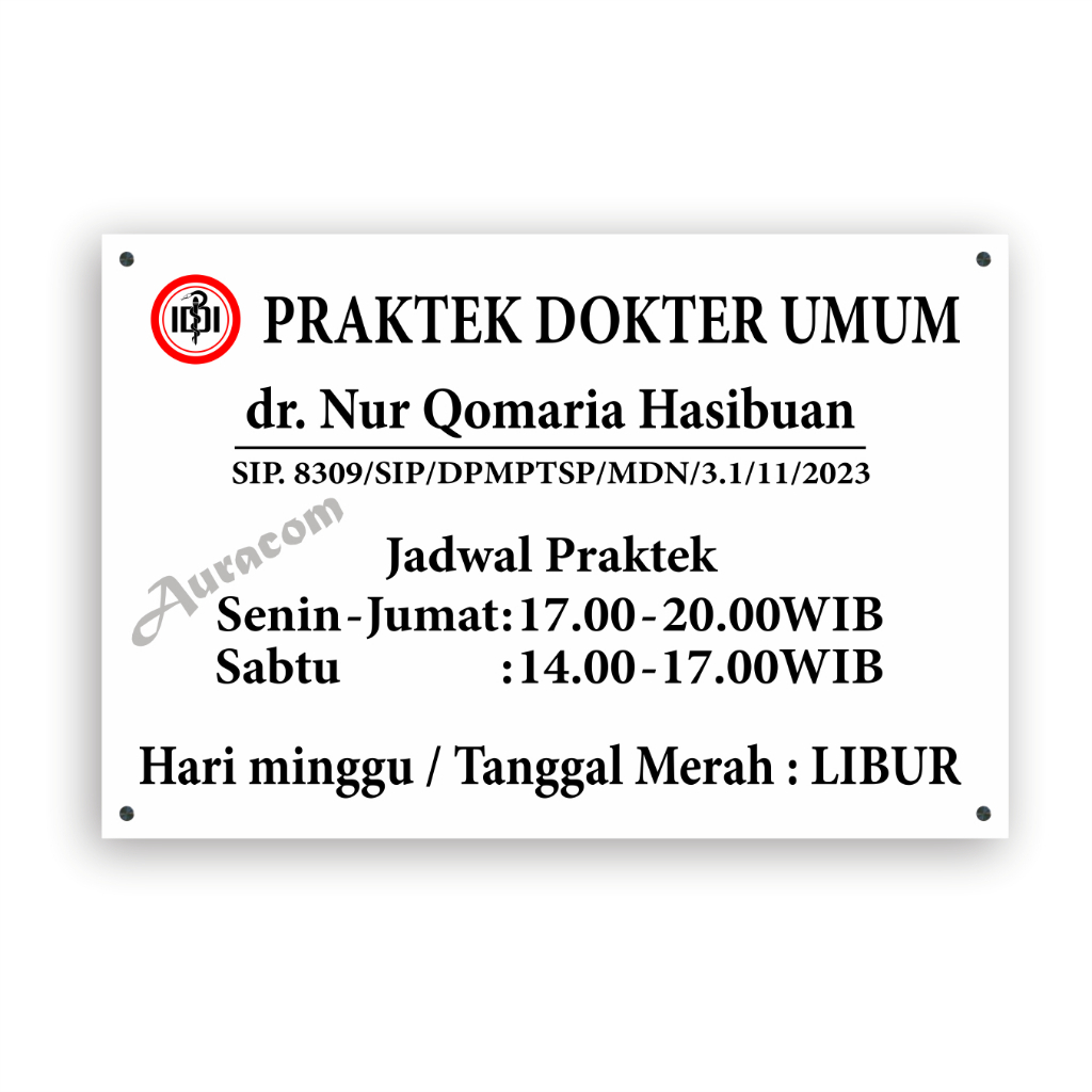 

Papan Praktek Dokter Ukuran 60 x 90 cm
