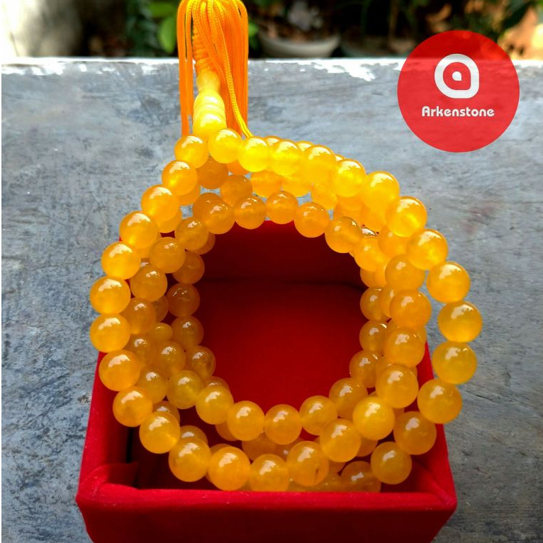 Kalung Tasbih Batu Asli Giok Kuning (ada 99 butir)