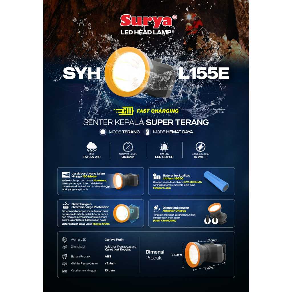 Senter Kepala Surya SYH L155E 15Watt / Surya Senter Kepala 15W SYHL155E