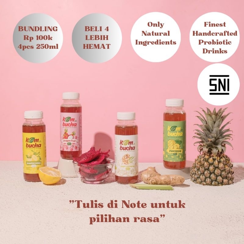 

[BUNDLING HEMAT] Kombucha 250ml - 4 Bottles, Bisa Mix Rasa