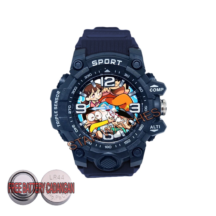 Jam Tangan Anak Laki Laki Sport Karakter Doraemon 03 Anti Air FREE Battery Cadangan