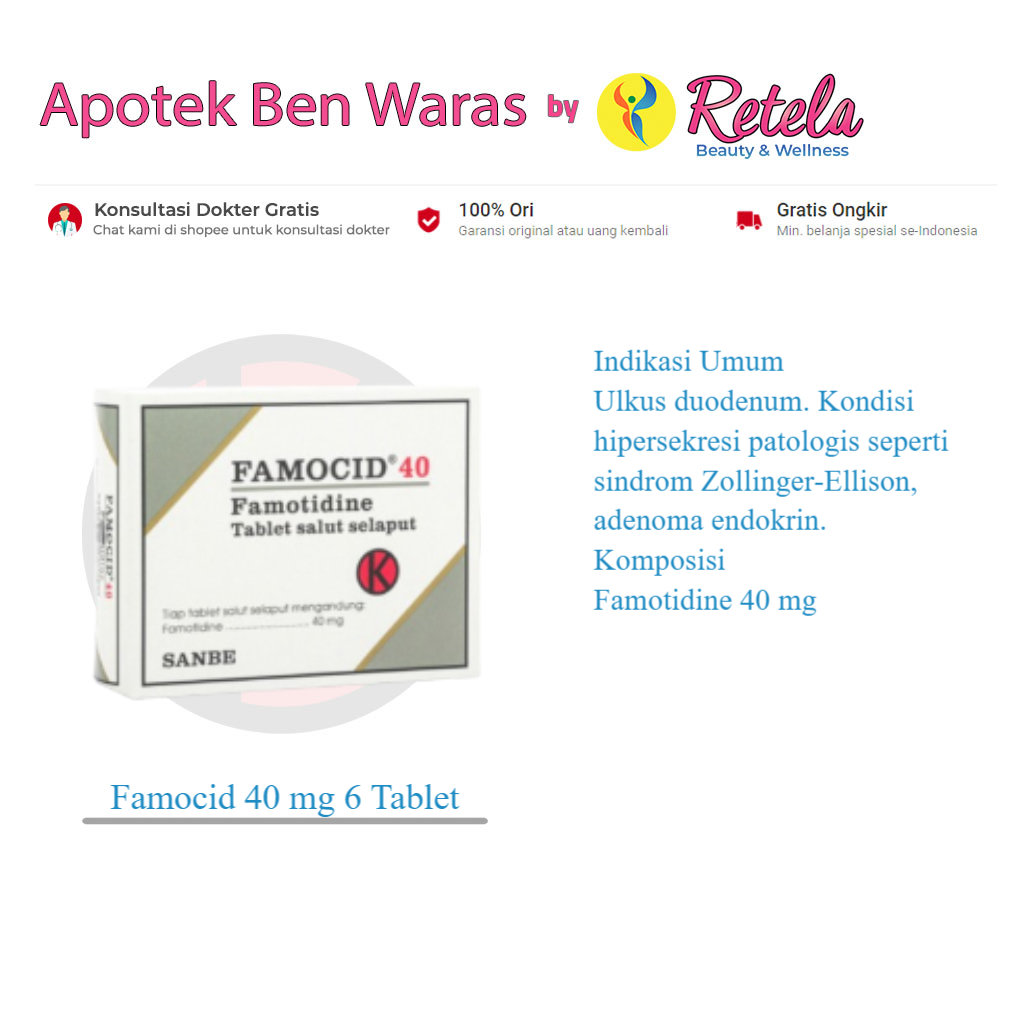 Famocid 40 mg 6 Tablet / Famotidine