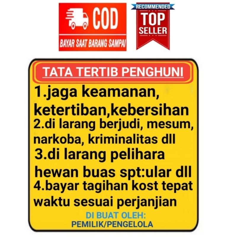 

stiker sticker tata tertib penghuni kost kontrakan dll size 18x18 cm satu hari jadi tanpa minimum order murah