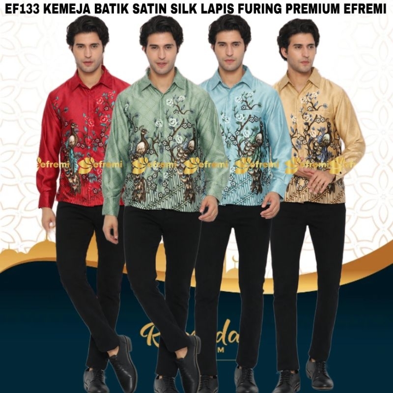 EF133 KEMEJA BATIK PRIA SATIN SILK PREMIUM LAPIS FURING/BATIK CHEONGSAM IMLEK/BATIK KANTOR PRIA FORM