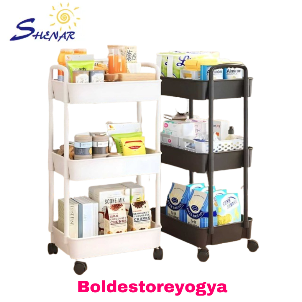 Hanna Rak Plastik Dorong 3 Susun multifungsi Trolley Rak Buku Rak Bumbu wadah/tempat Serbaguna Hanna