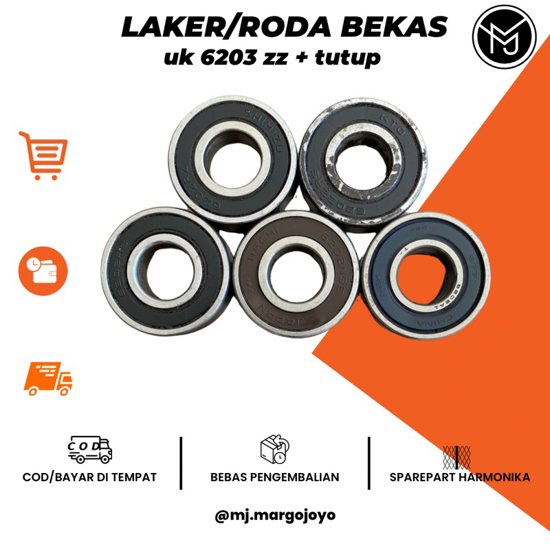 [1 PCS] Bearing bekas 6203 zz + tutup laker bekas laher bekas bearings roda besi sparepart harmonika