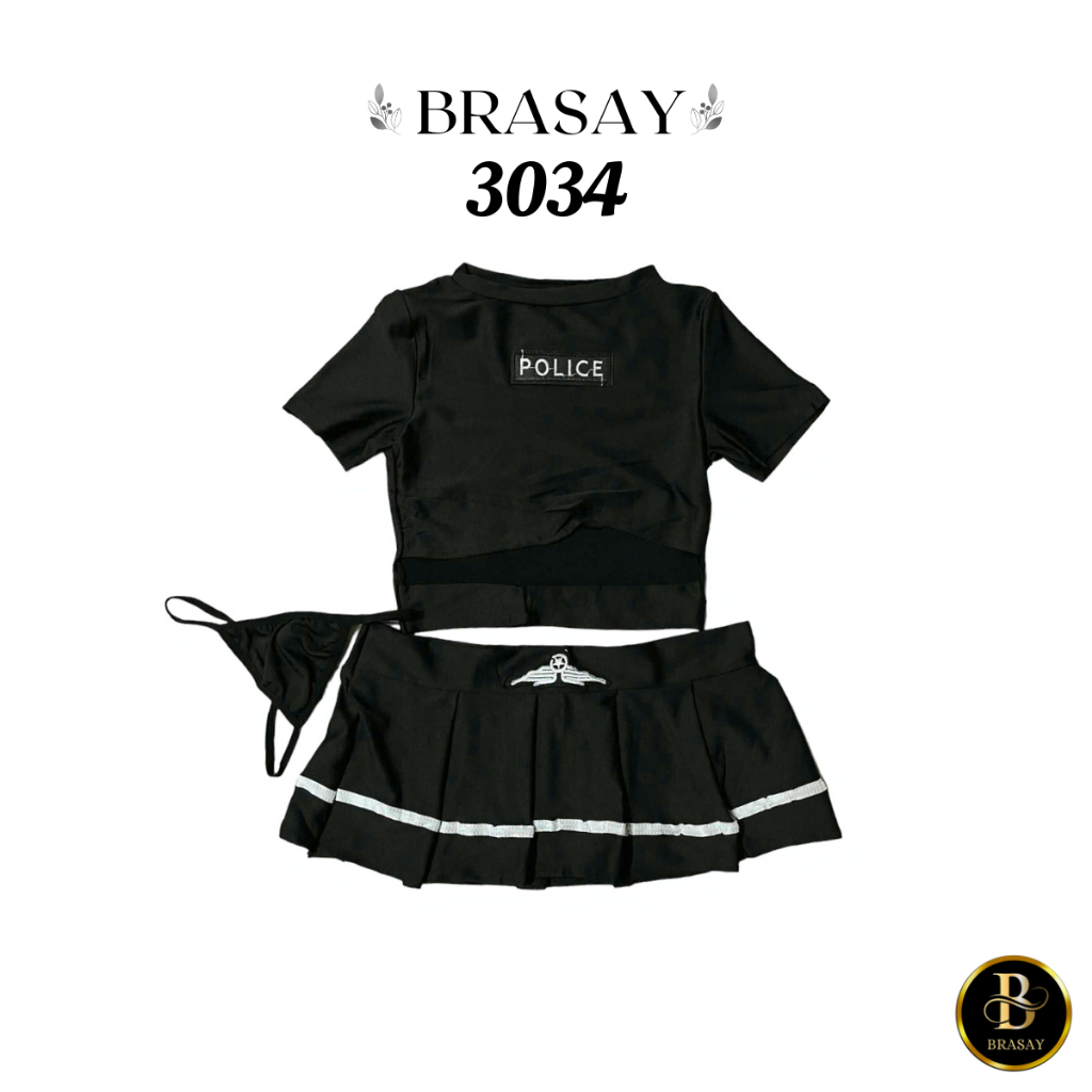 Brasay Baju Tidur Crop Top Rok Pendek Lingerie Wanita 3034