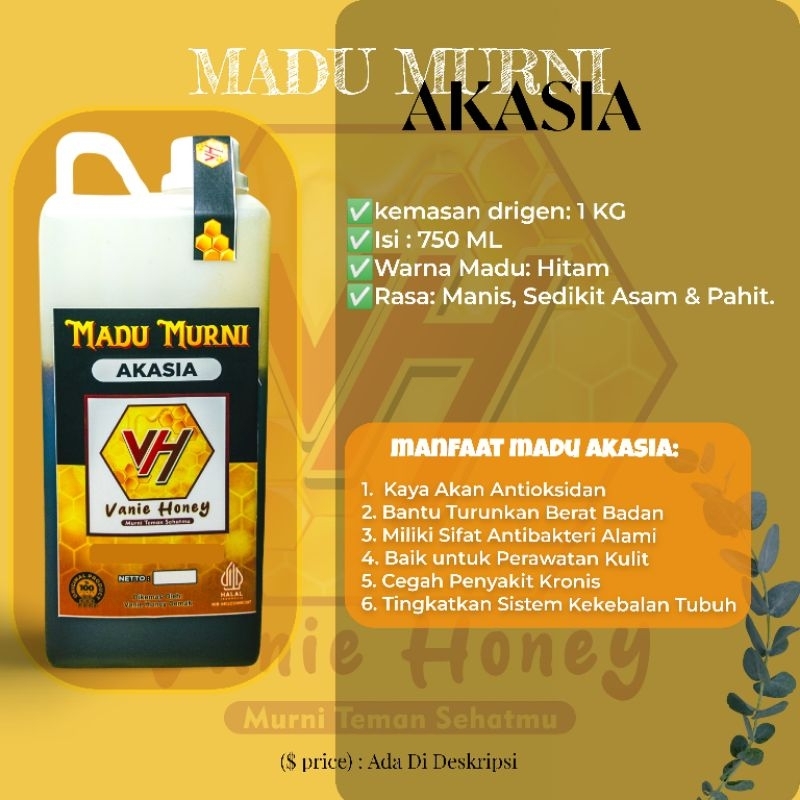 

MADU HITAM AKASIA 1 kg (1000 gram)/ Madu Murni/ Madu Asli 100% Alami Tanpa Olahan (Raw Honey)_Madu VANIE HONEY