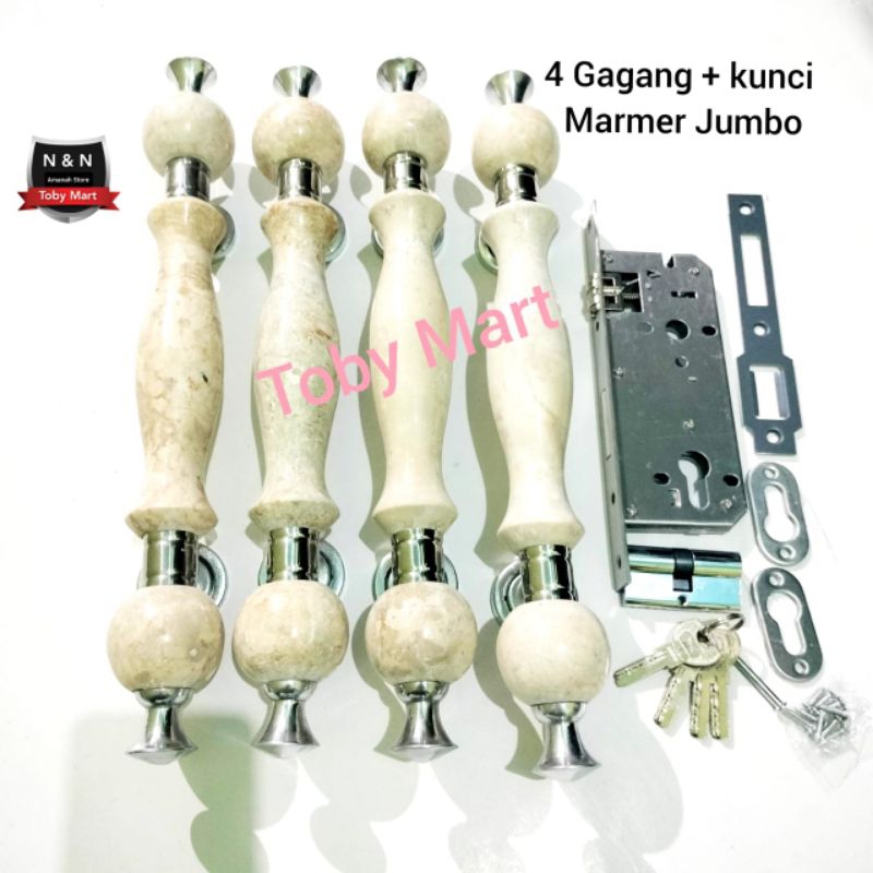 Ukuran Jumbo 40cm Gagang pintu rumah marmer 4 Gagang + kunci pelor 1set