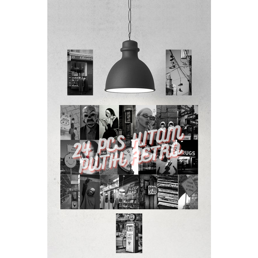 Poster dinding hitam putih retro aesthetic keren isi 24 pcs