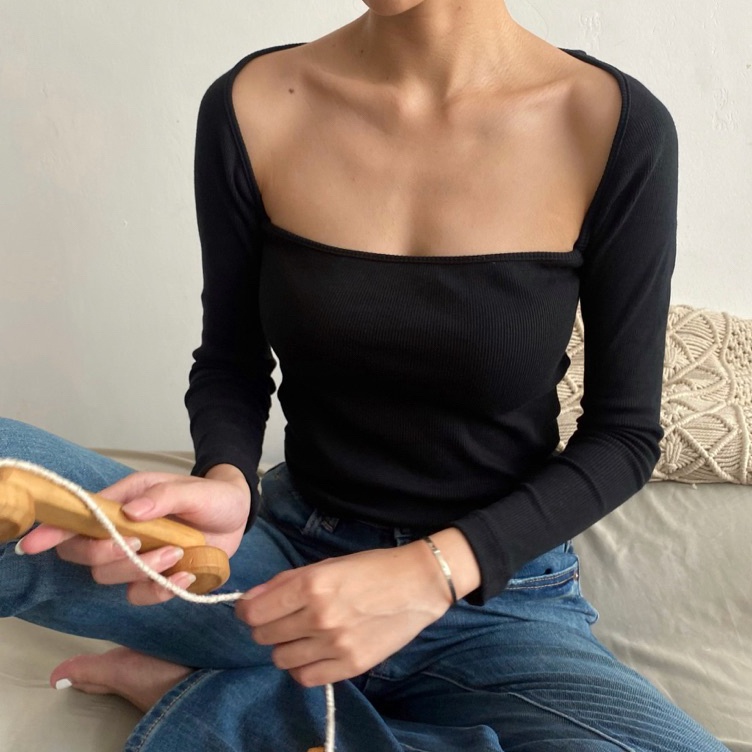 Top Quality  Maudernchic Square Neck Long Sleeve Top