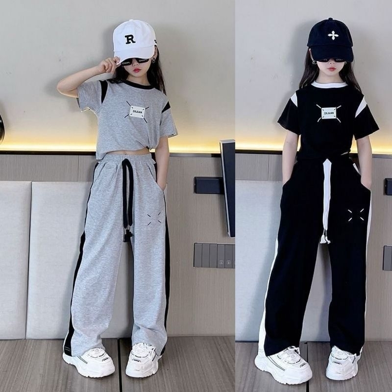 JS23 Setelan crop anak perempuan lengan pendek celana kulot one set / baju anak cewek usia tanggung 