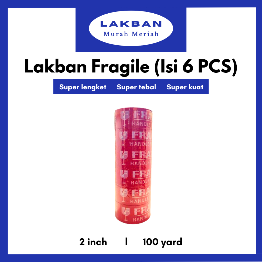 

[SLOP 6 PCS] Lakban Fragile 2 inch x 100 yard Merah Jangan Dibanting Isolasi Selotip Packing Murah Isi 6 PCS Semarang