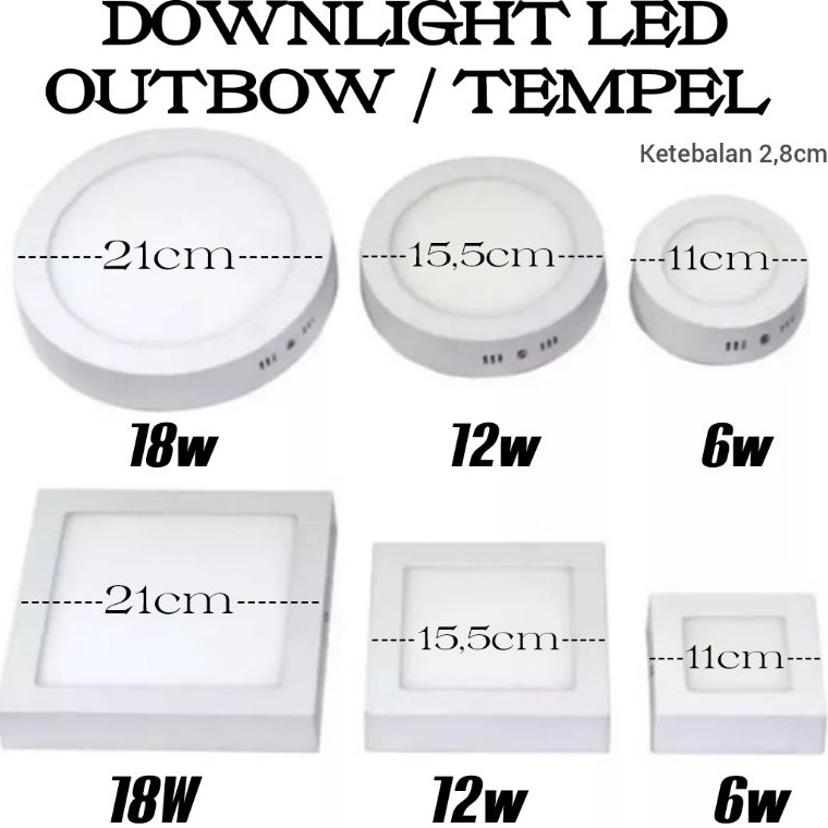 Yqq Lampu Downlight LED Panel OB Bulat Kotak Outbow  Tempel Plafon  Cor  dak 6W 12W 18W Watt ibz o T
