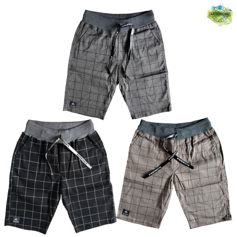 TARTAN / Celana Pendek Motif Kotak Untuk Anak Laki-laki/ Celana Pendek Combed Chinos Pinggang Karet 