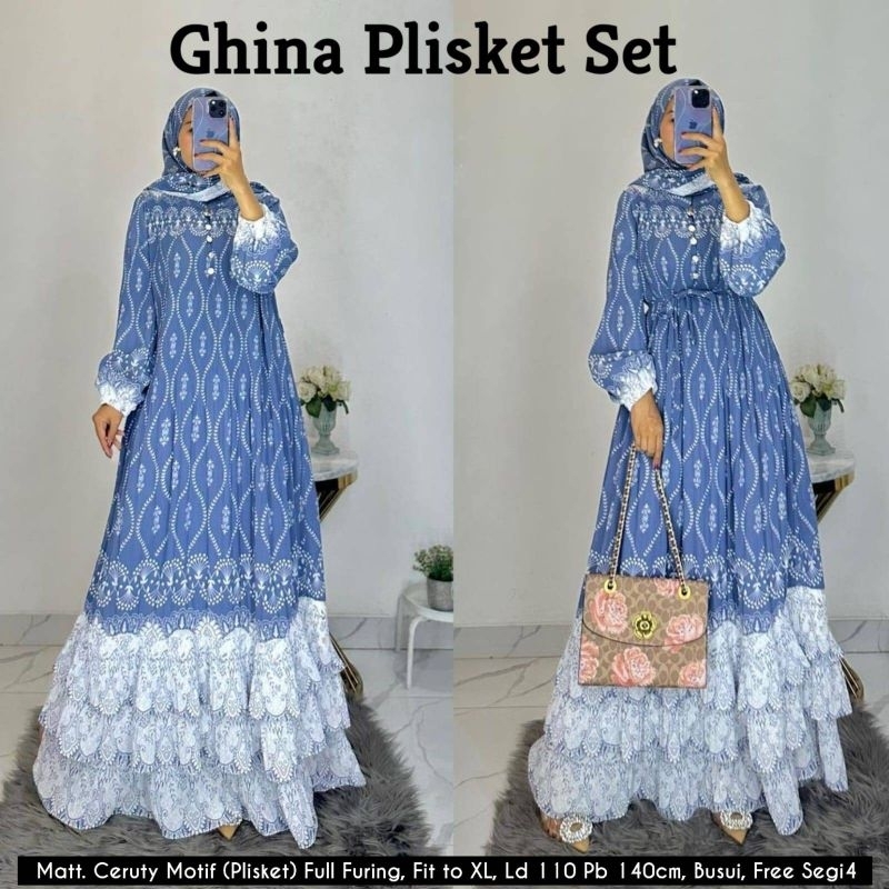 GHINA PLISKET SET | MAXY DRESS PLISKET FREE HIJAB