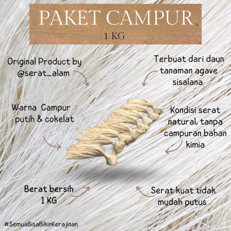 Serat Sisal Paket Campur / Serat Sisalana Agave / Serat Nanas / Serat Alam / Bahan Kerajinan Tangan