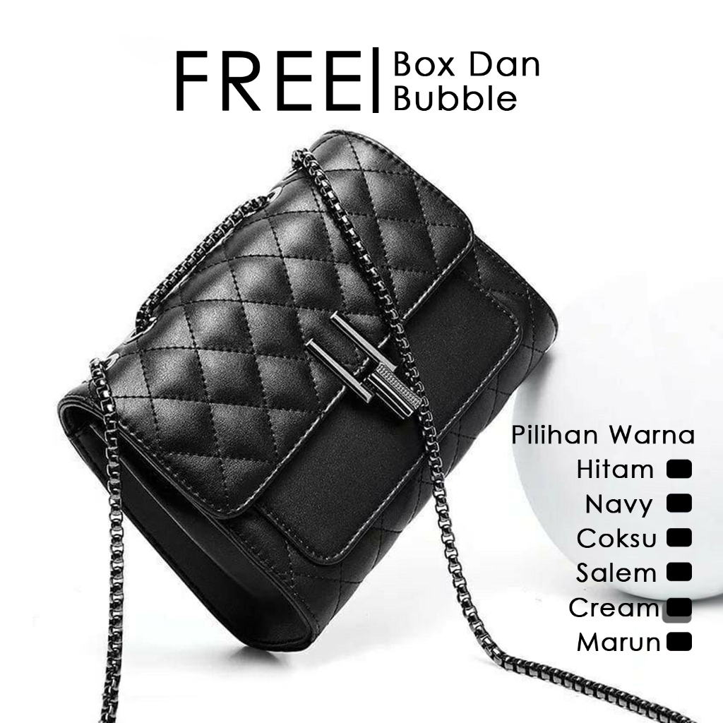 Tas Selempang Wanita Tali Rantai Sling Bag Cewek Polos Shoulder Bag Strap Rante Tebal Kulit Sintetis