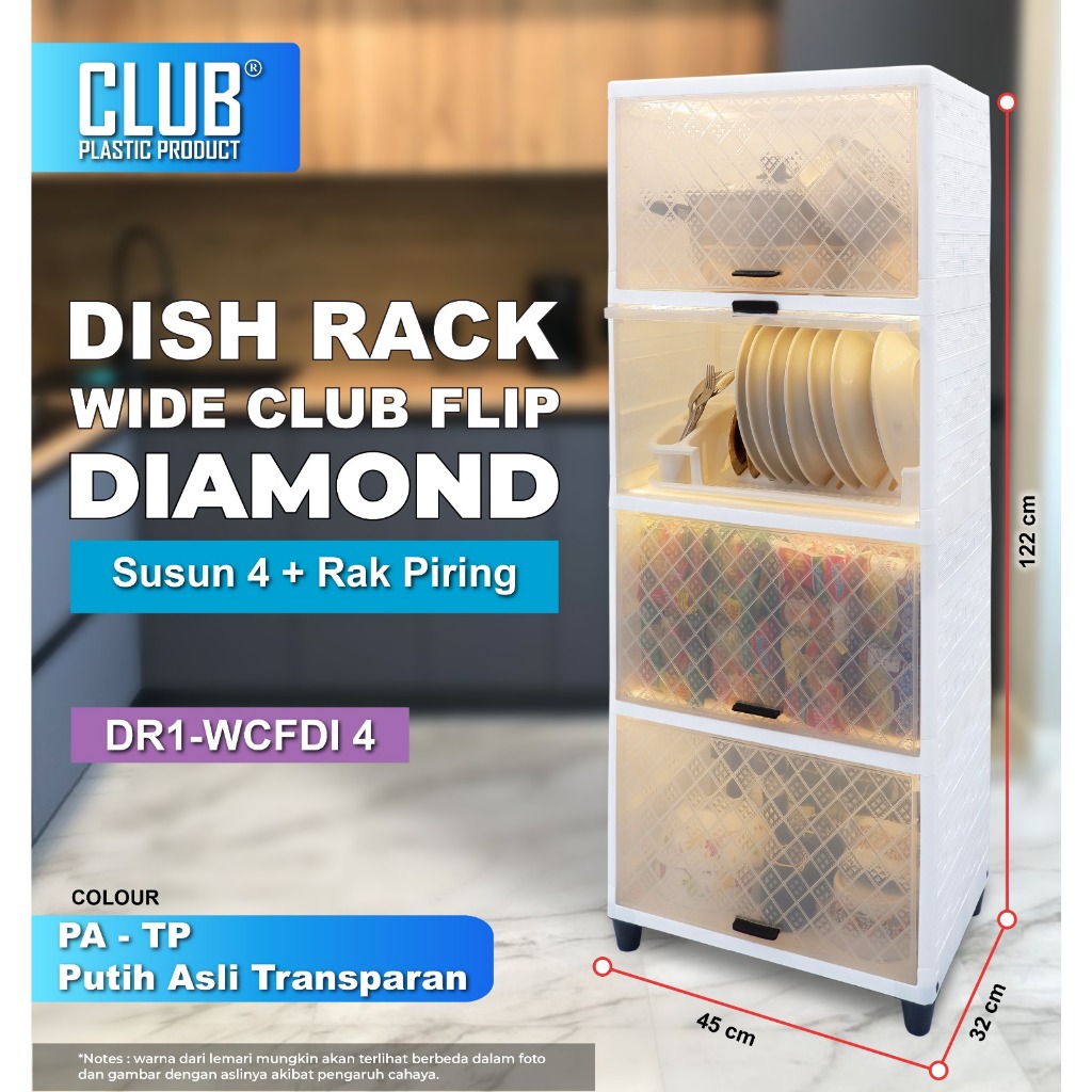 Dish Rack Wide Club Flip Diamond Susun 4 - Lemari Piring Rak Dapur Plastik Dengan Rak Piring - Lemar