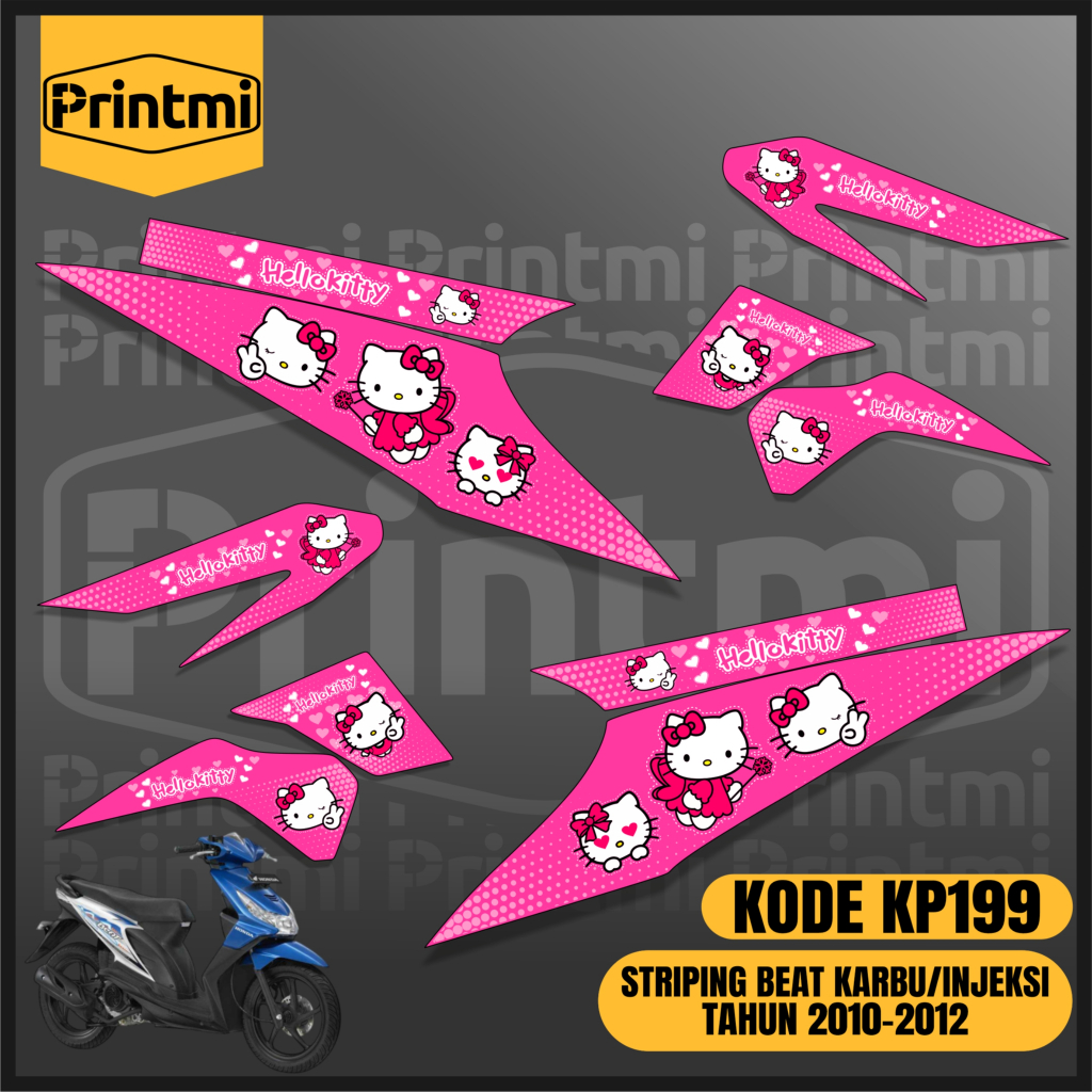 Printmi Striping Stiker Motor Beat Karbu Injeksi Hello Kitty 2010 2011 2012 Simple Variasi List Modi