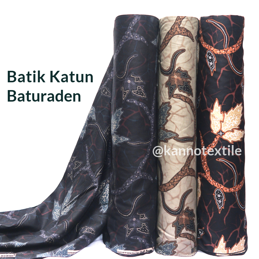 KAIN BATIK KATUN HALUS PRIMISIMA BATU RADEN BKB77 MOTIF DAUN WARNA HITAM/CREAM
