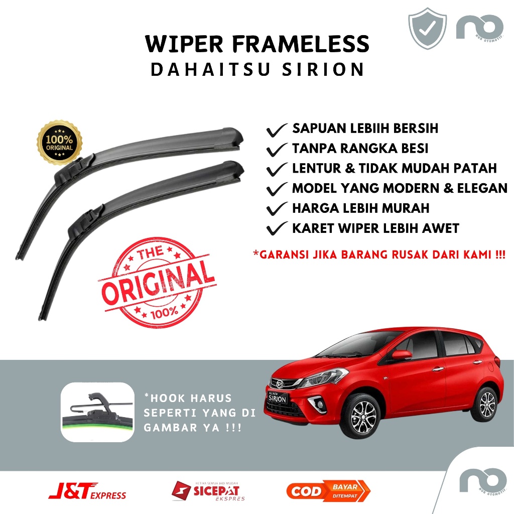 Wiper Mobil Frameless Daihatsu Sirion Sepasang Isi 2 Pcs Kanan Kiri  Wiper Kaca Mobil Daihatsu Sirio
