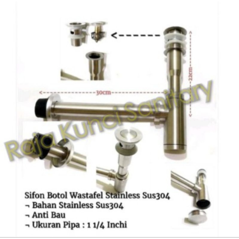 Sifon Wastafel Stainless SUS 304/Sifon Botol Wastafel/Afur Pembuangan Wastafel SUS 304