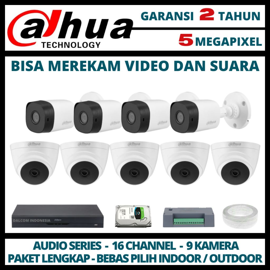 PAKET CCTV DAHUA 5MP DVR 16 CHANNEL 9 KAMERA