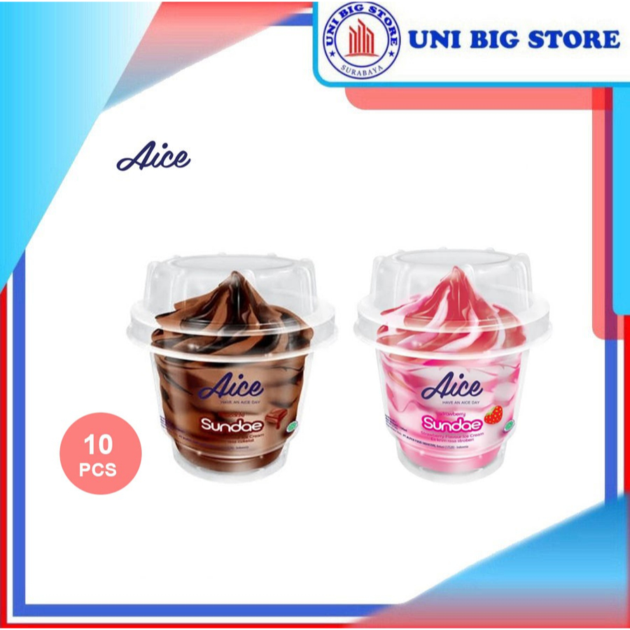 

AICE Ice Cream Chocolate | Strawberry Sundae Cup 100 ml x 10 pcs Es Krim Coklat Stroberi