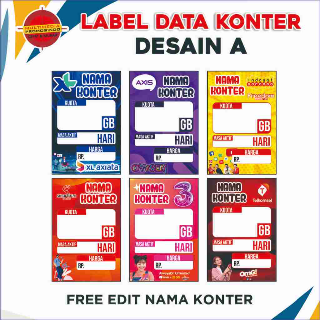 Cetak Display Harga Paket Data Etalase Konter Murah / Label Voucher Pajangan / Label Paket Data Landscape