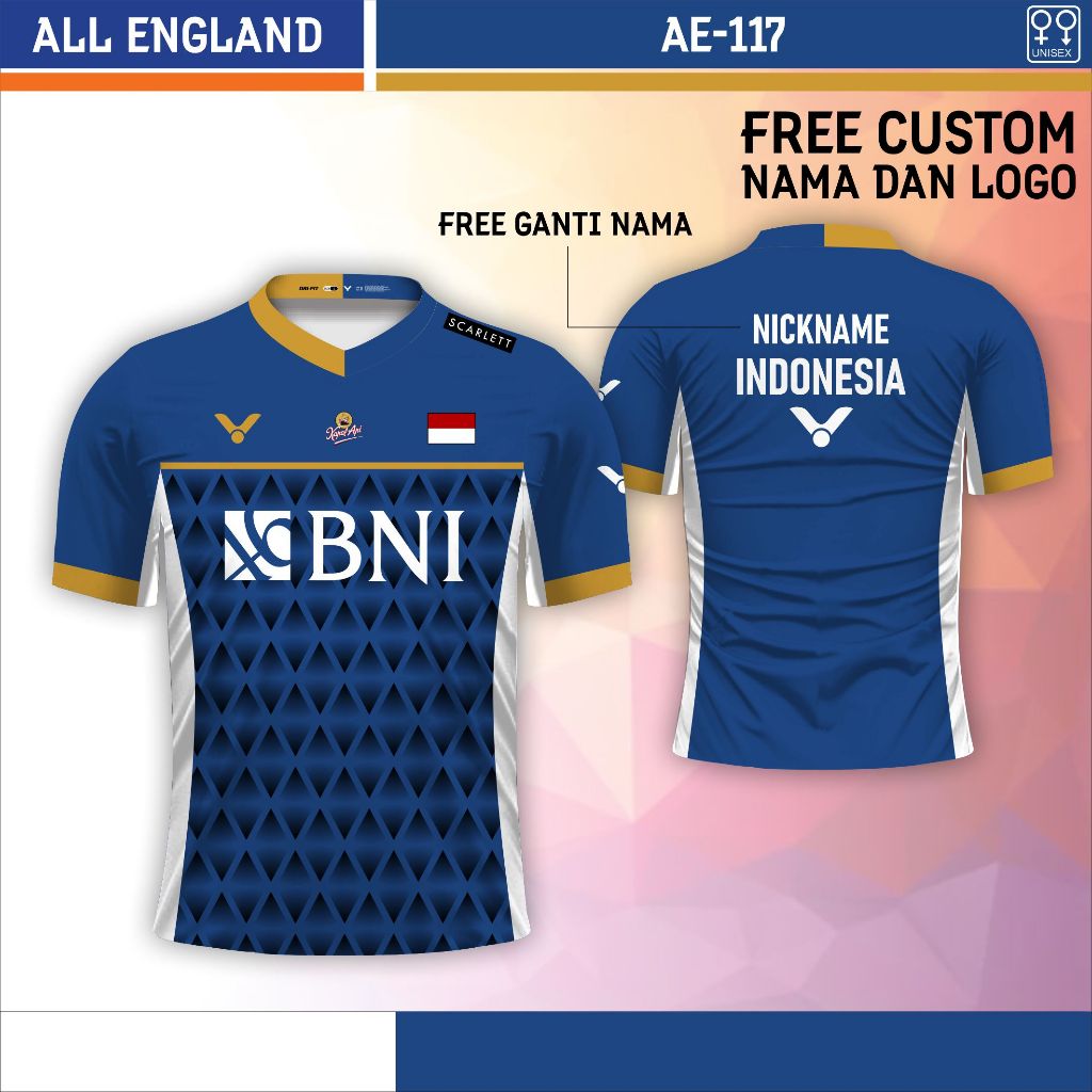 Jersey badminton baju bulu tangkis indonesia the daddies all england bni free custom nama dan logo