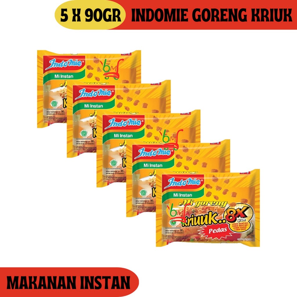

5PCS indomie Goreng Kriuk Pedas 8x Lebih Banyak, Lebih Renyah, Lebih Gurih, Lebih Gede