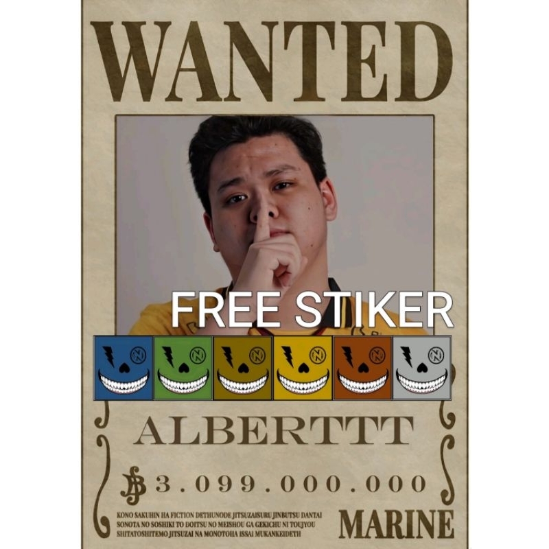 

stiker Alberttt model wanted one piece ukuran A4 free stiker