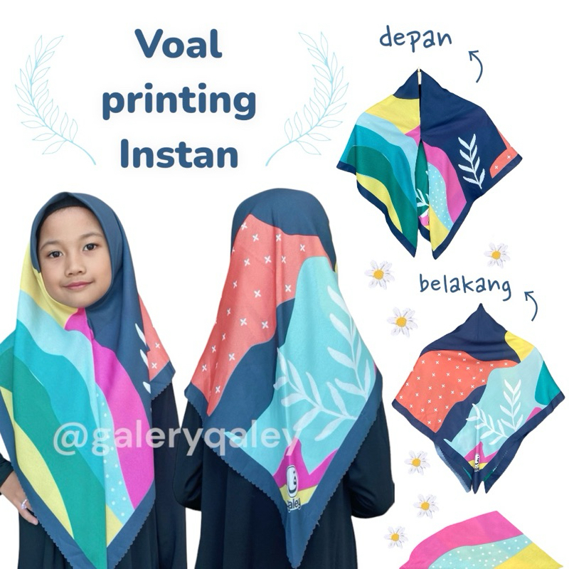 VOAL PRINTING ANAK MOTIF DEDAUNAN +++ NAVY PINK / HIJAB ANAK KERUDUNG ANAK