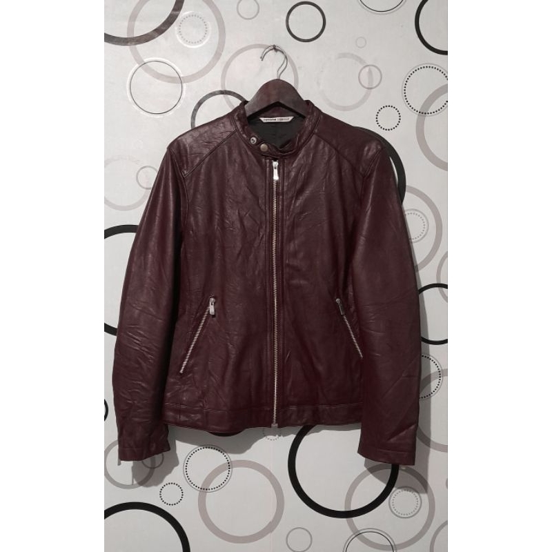 jaket kulit RENOMA merah marun not zara merah maroon or levis leather schott