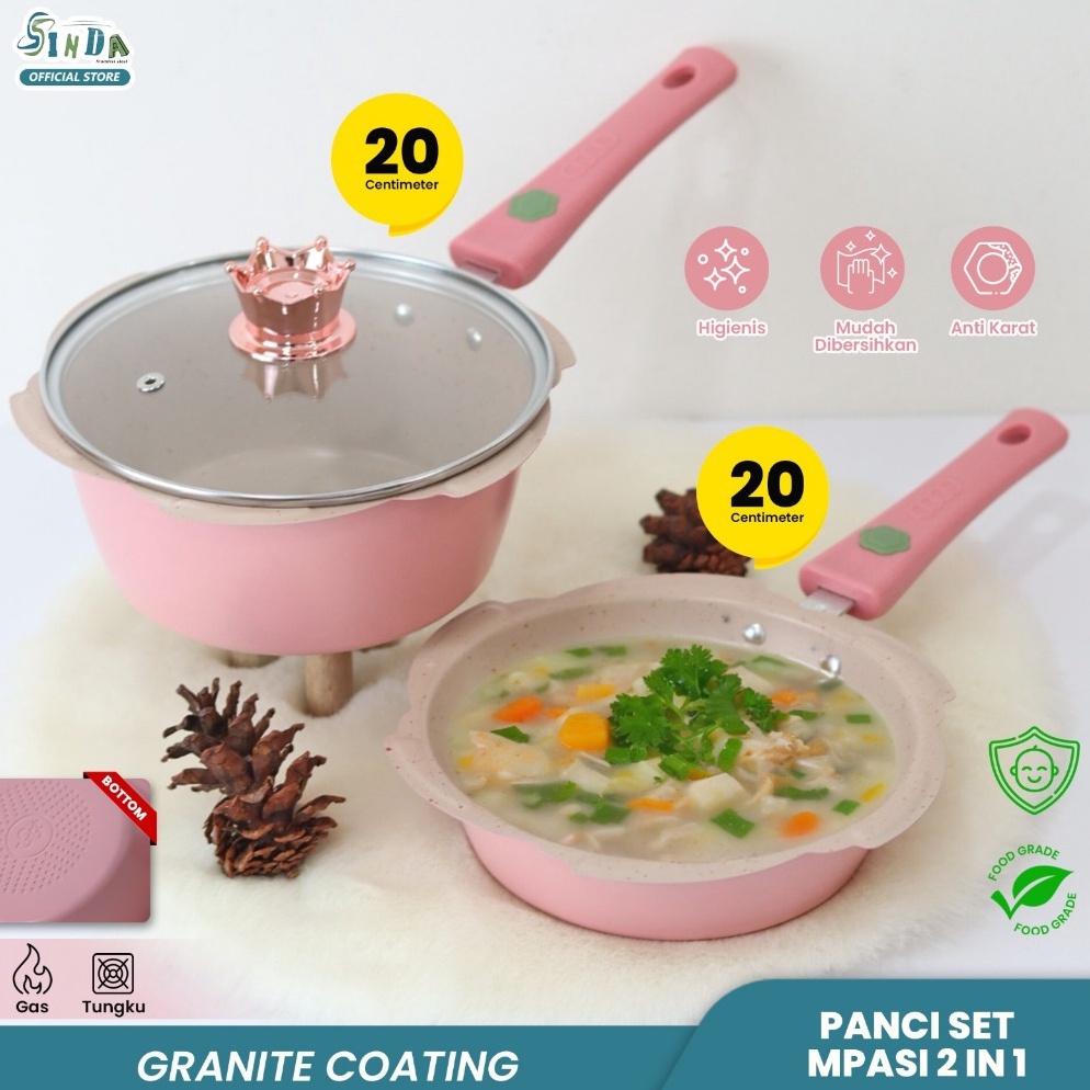 Promo 1111 Sinda Panci Mpasi Cookware Full Set  Peralatan Panci Bayi Warna PinkBlue Granite Die Cast