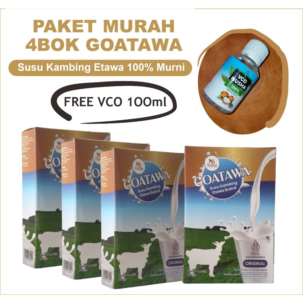 

(FREE 1 VCO 100ml) Paket 4 Bok GOATAWA Susu Kambing Etawa Bubuk 1 box 200gr BPOM