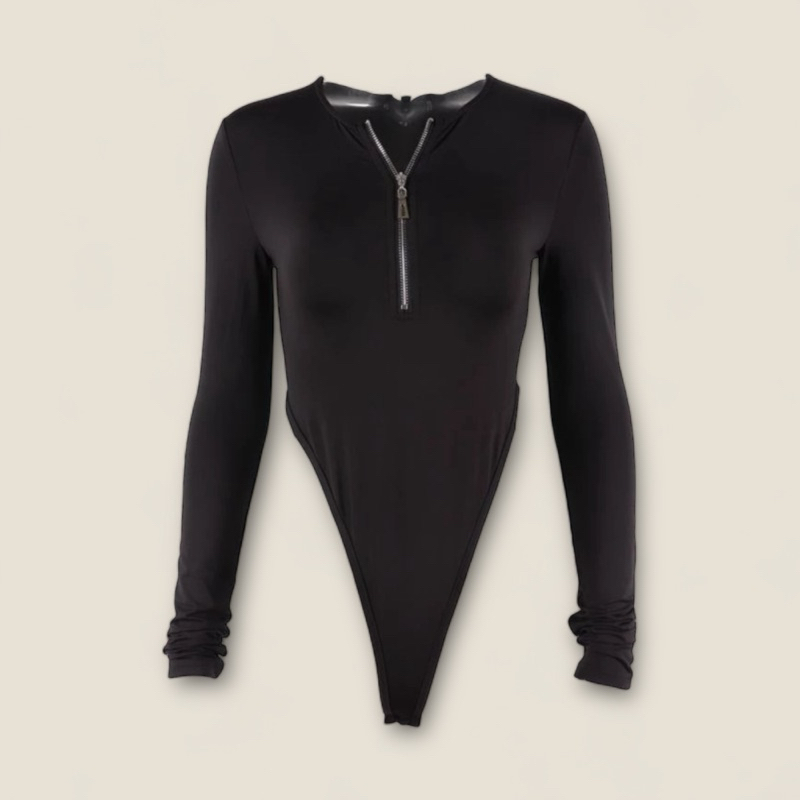 V shape bodysuit black top