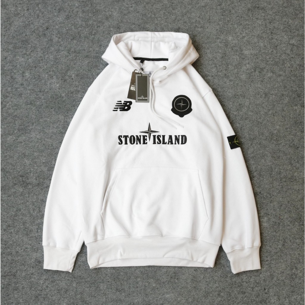 Jaket hoodie NB X STONE ISLAND Fleece tebal tidak gerah Full lable and tag