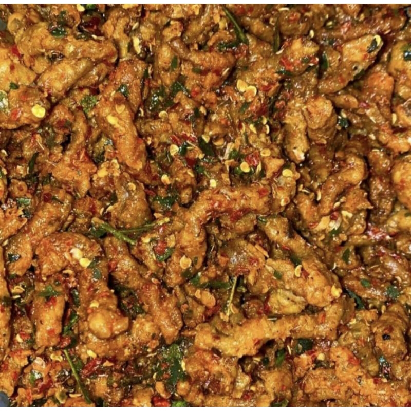 

Usus goreng krispi extra pedas daun jeruk 1kg