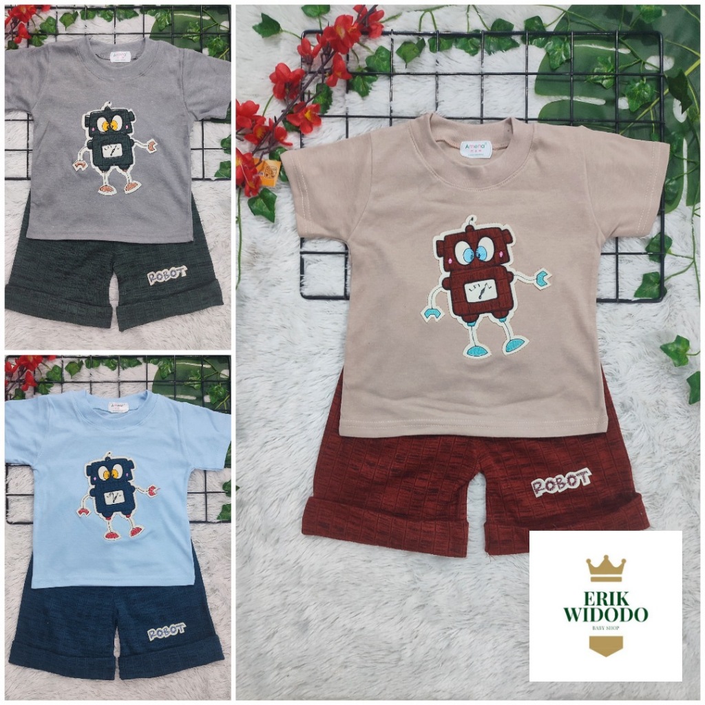 Setelan Anak Laki Laki Baju Cowok Lucu Usia 6-12 Bulan Amena Motif panda