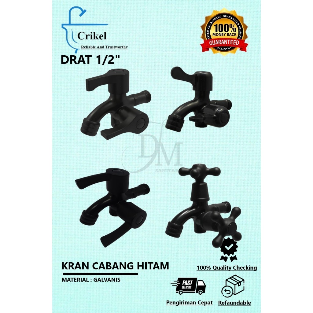 Keran Cabang HITAM / Kran Air Double  / Keran Mesin Cuci / Kran 1/2