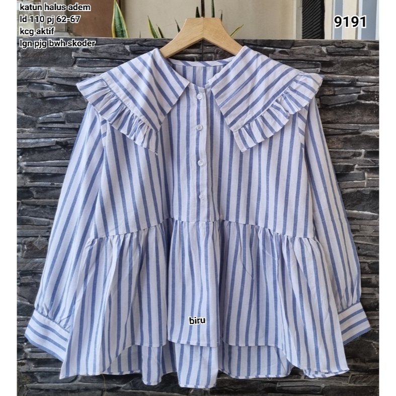 9191 Blouse salur rempel bawah